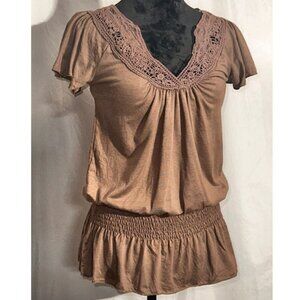 Layered with Love Brand Brown Peasant Top, Elastic Waist, Small